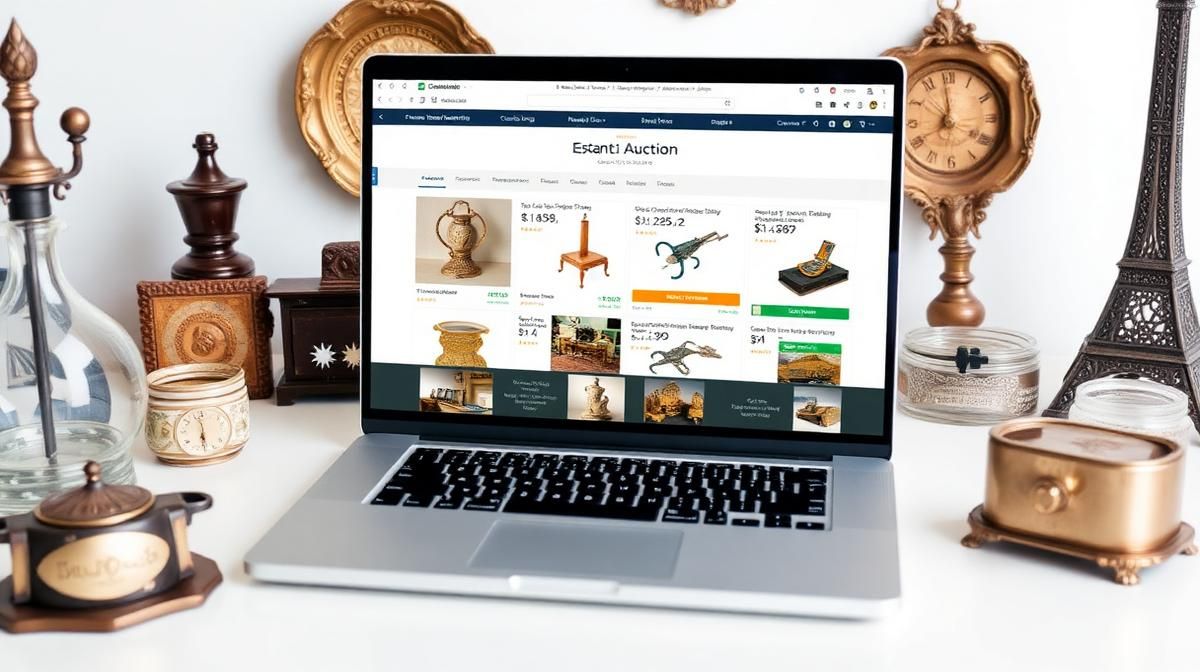 Online auction platform showing competitive bidding on estate sale items in Colorado