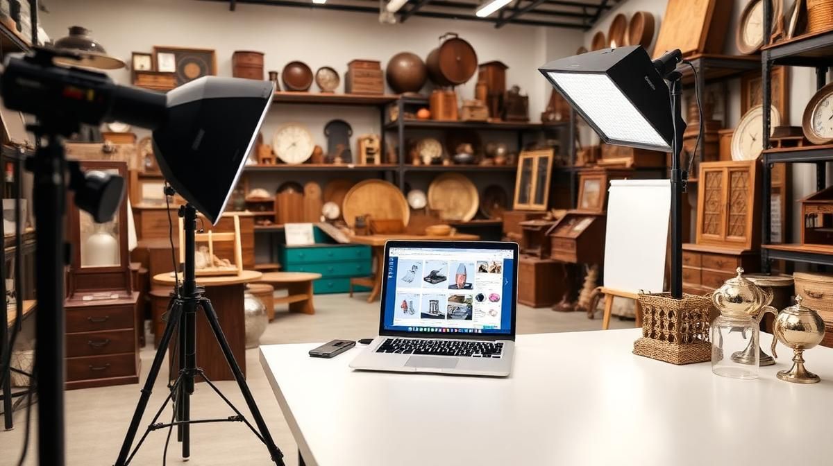 AI-powered e-commerce consignment warehouse in Denver Colorado with professional photography setup