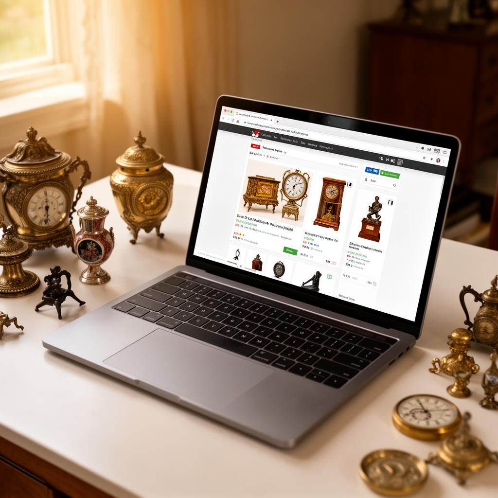 AI-powered online auction platform displaying estate sale items and antique collectibles