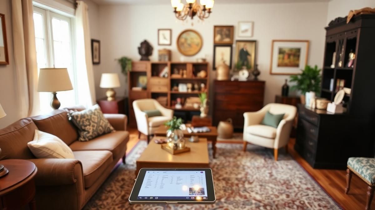 AI-powered estate liquidation setup in a Denver Colorado home with digital inventory tools
