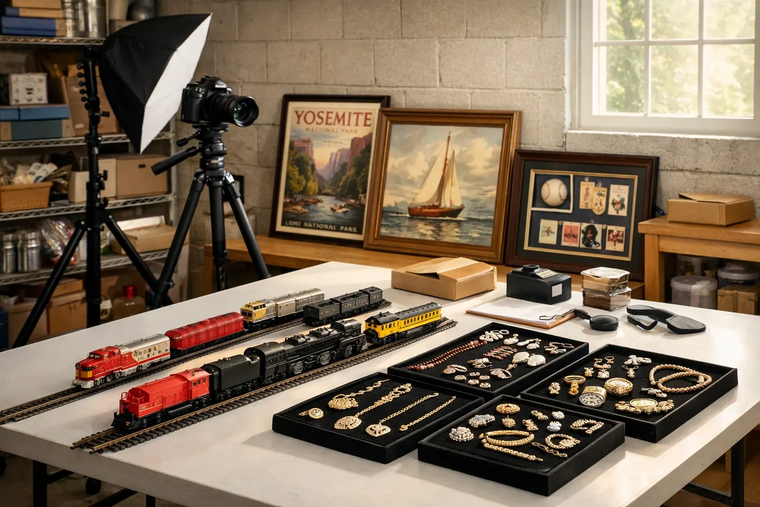 JSG Estate Liquidators cataloging and organizing items for auction