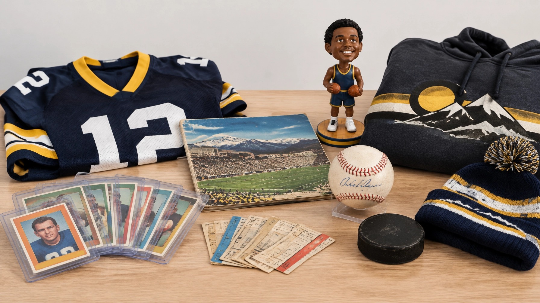 Colorado sports cards, apparel, tickets, a baseball, and other collectibles