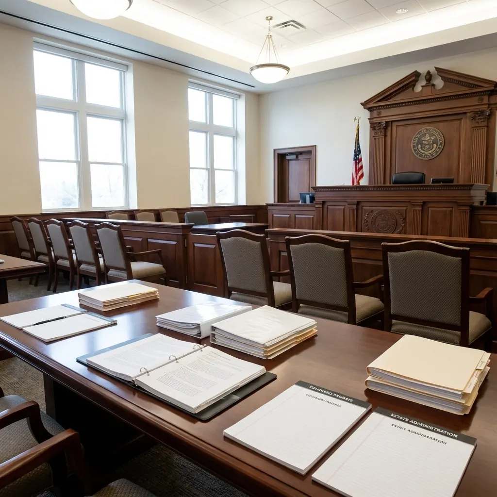 Conference table with estate binders and paperwork laid out for review
