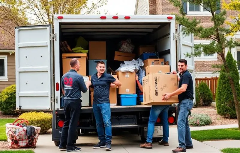 Professional junk removal crew loading furniture into truck in Denver neighborhood